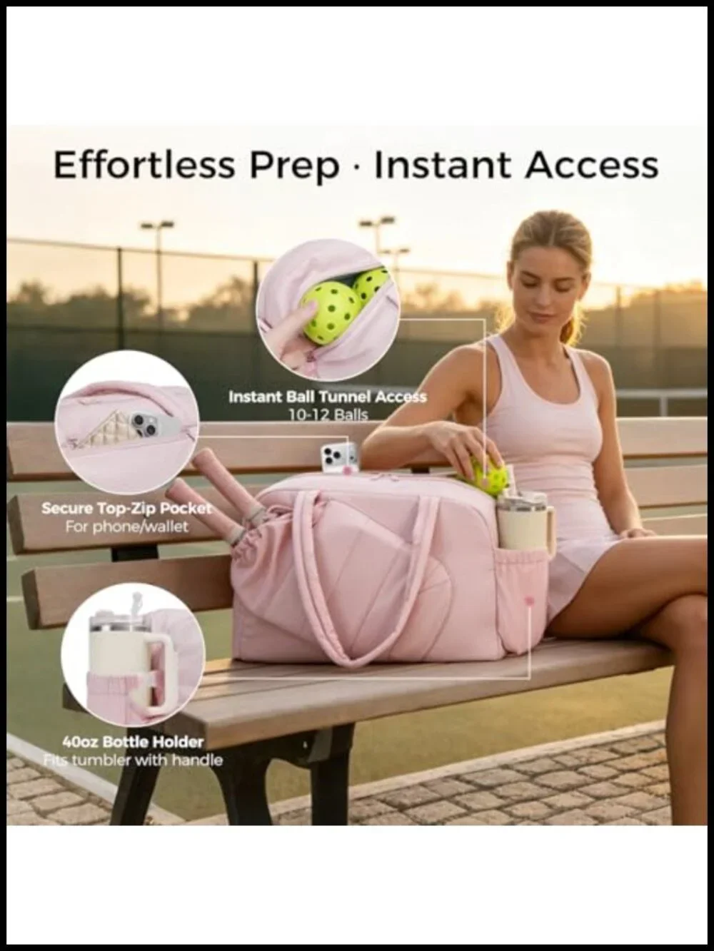 Pickleball Bag with Paddle & Ball Pockets, Shoe Compartment, 25L